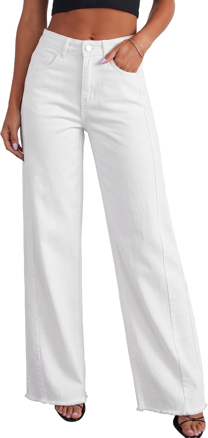Sidefeel Women's Wide Leg Jeans High Waisted Stretchy Denim Pants