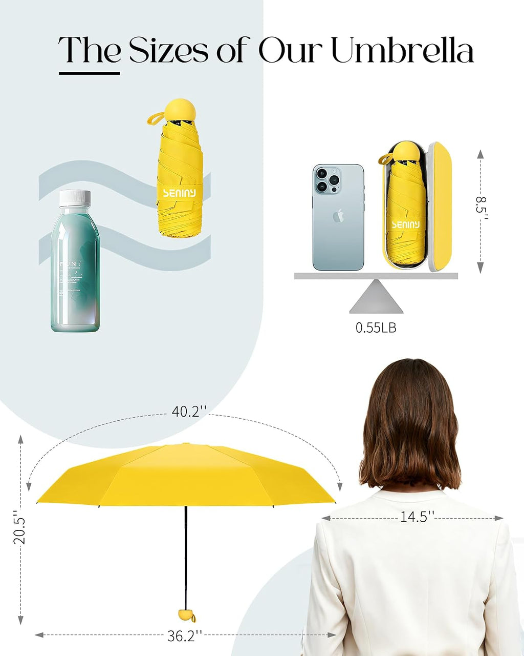 Seniny Mini Travel Umbrella with Case, Compact Pocket Size UV Sun & Rain