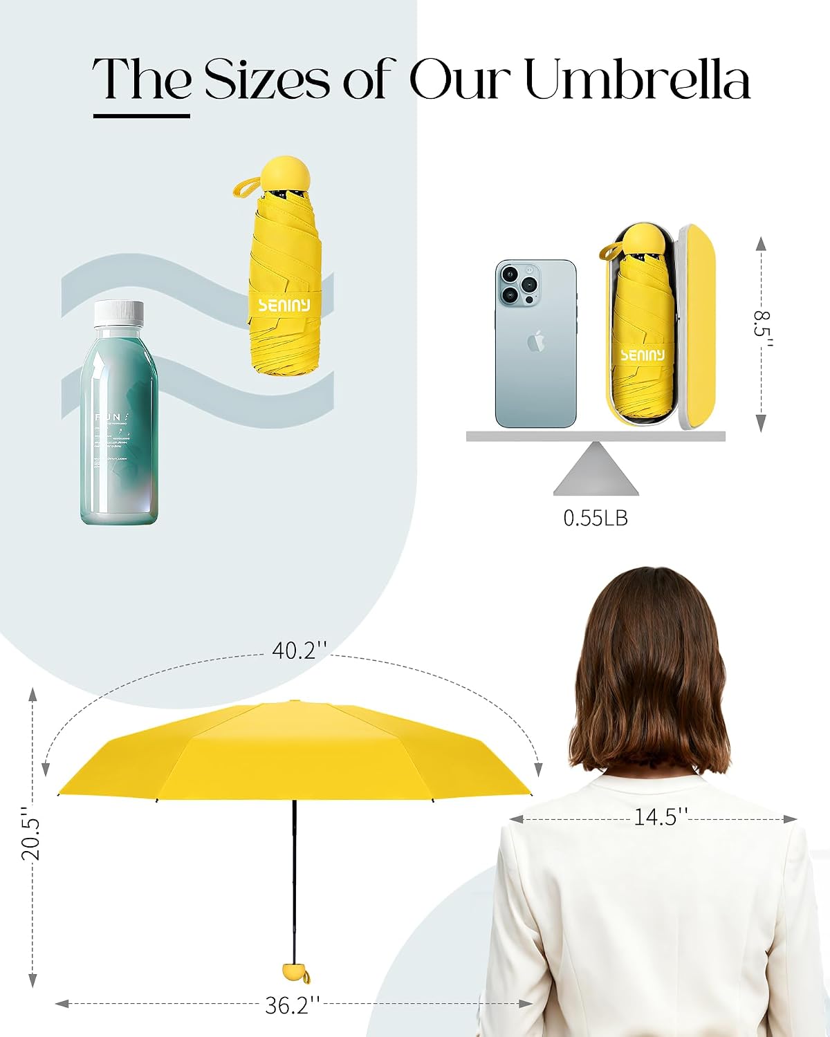 Seniny Mini Travel Umbrella with Case, Compact Pocket Size UV Sun & Rain