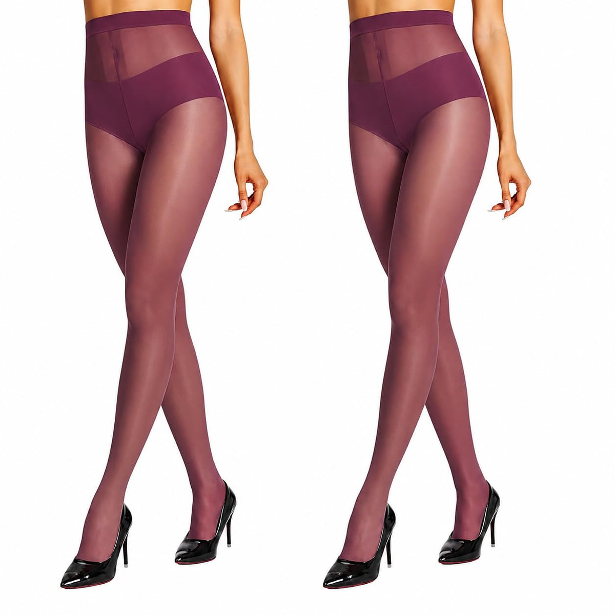 HONENNA Sheer Tights for Women 2 Pairs Ultra Thin Reinforced T Crotch Control Top Pantyhose Stockings