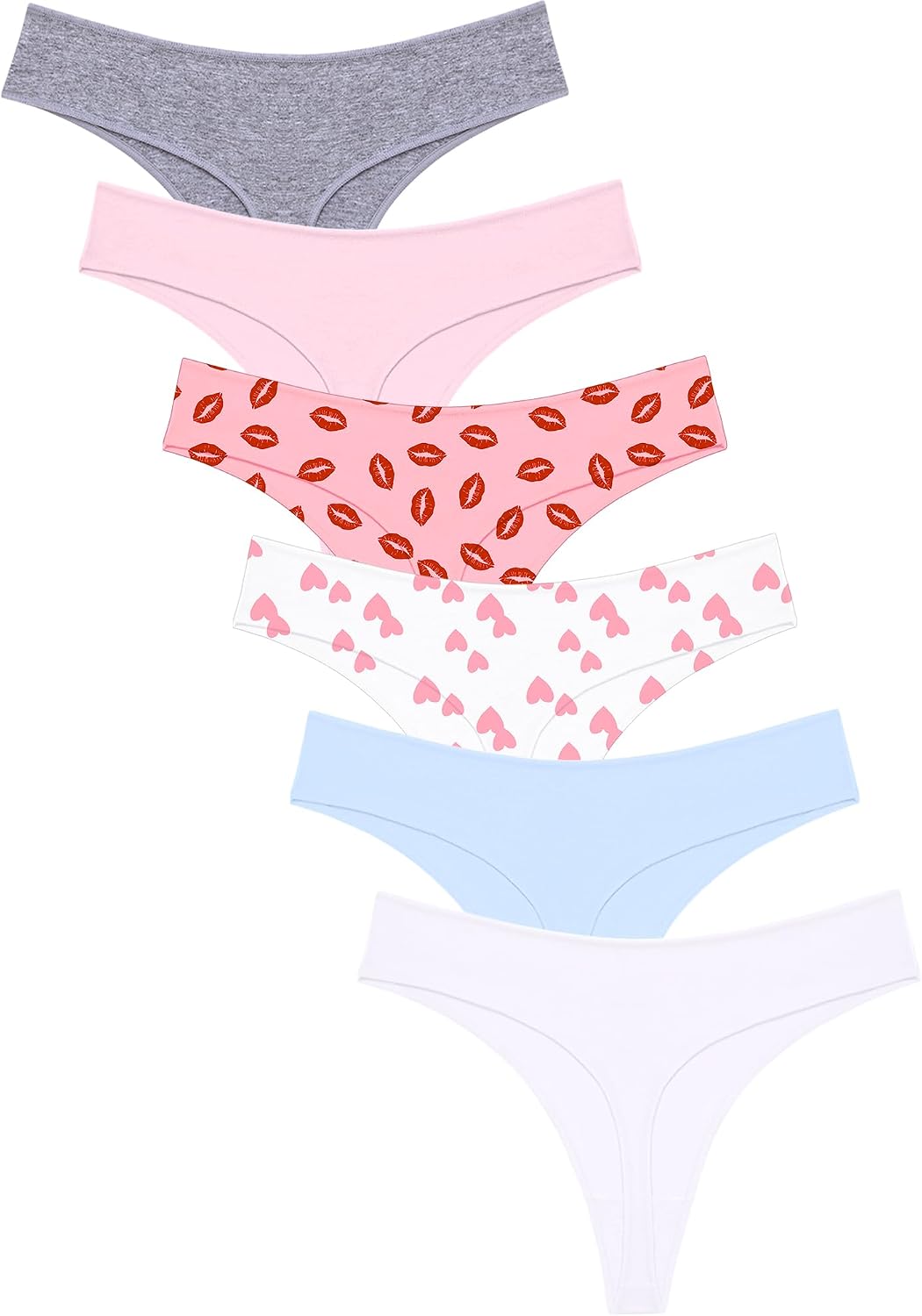 READY TO LOVE Cotton Underwear Women 6 Pack Sexy Breathable Thongs Panties