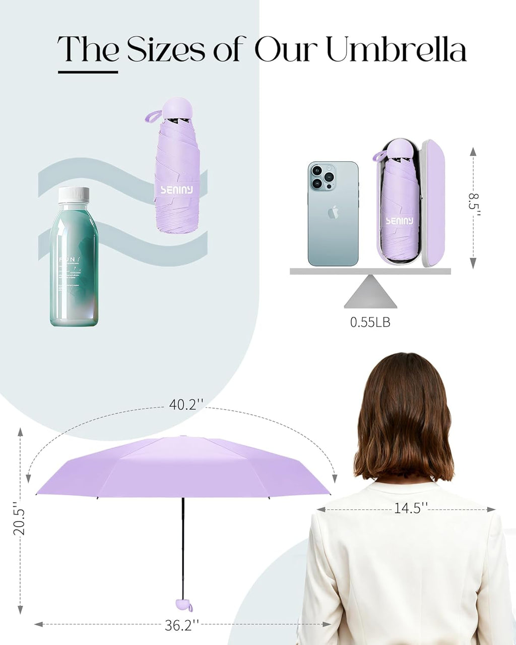 Seniny Mini Travel Umbrella with Case, Compact Pocket Size UV Sun & Rain