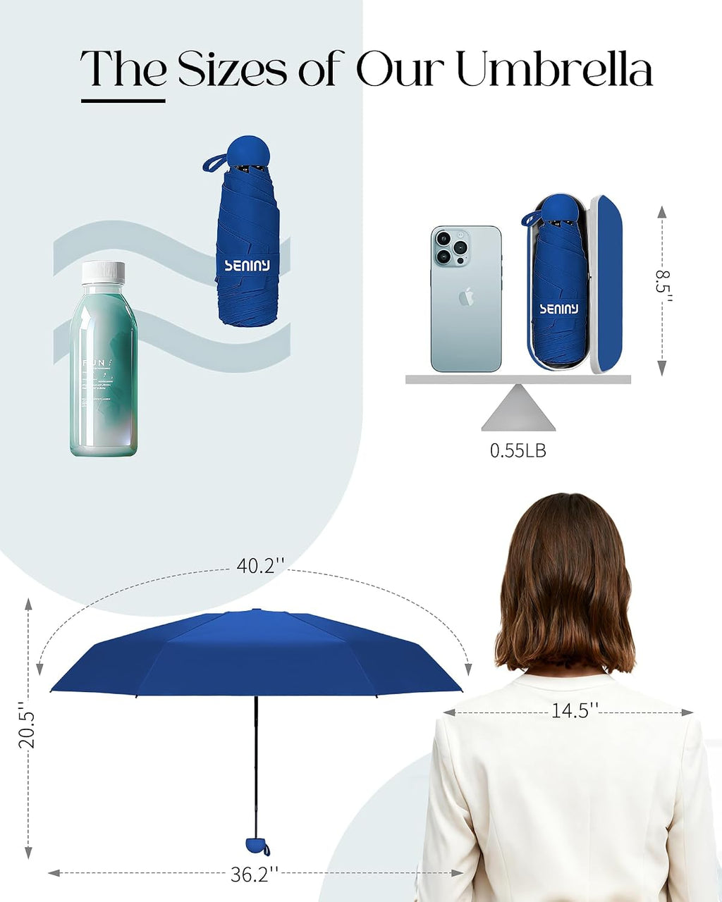 Seniny Mini Travel Umbrella with Case, Compact Pocket Size UV Sun & Rain