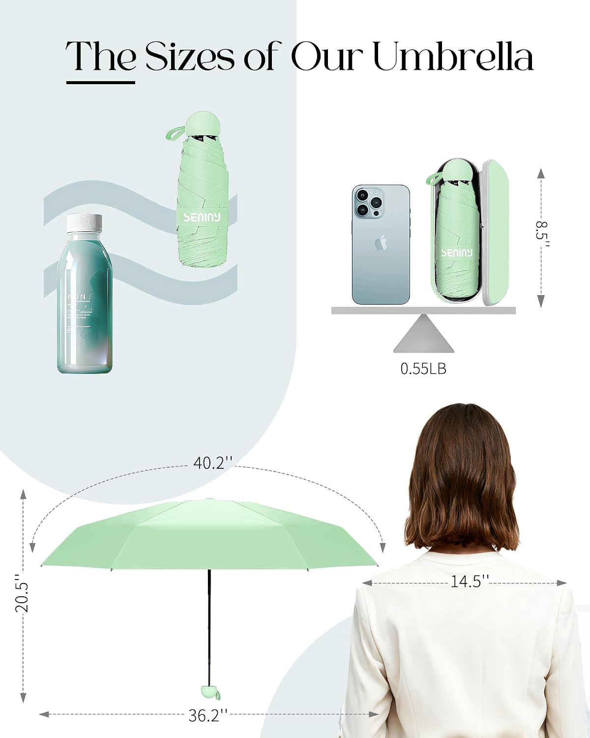 Seniny Mini Travel Umbrella with Case, Compact Pocket Size UV Sun & Rain