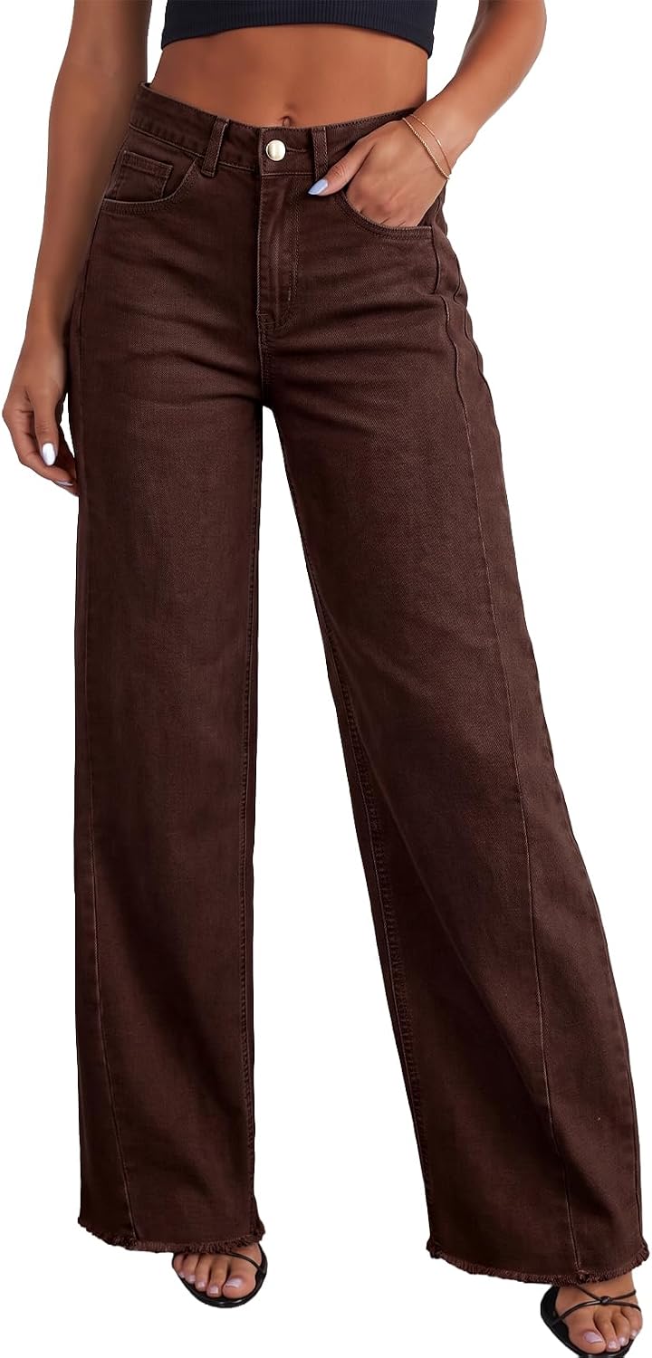 Sidefeel Women's Wide Leg Jeans High Waisted Stretchy Denim Pants