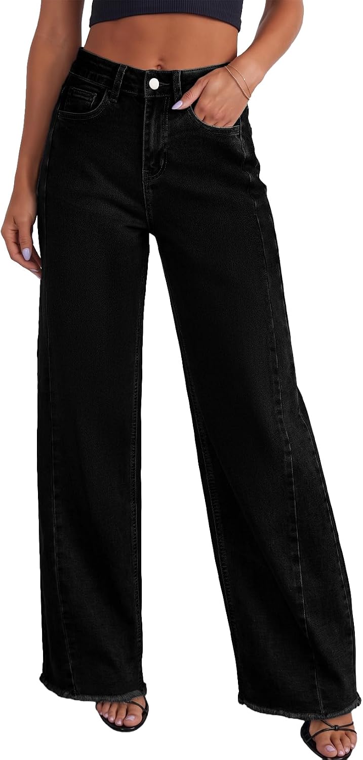 Sidefeel Women's Wide Leg Jeans High Waisted Stretchy Denim Pants
