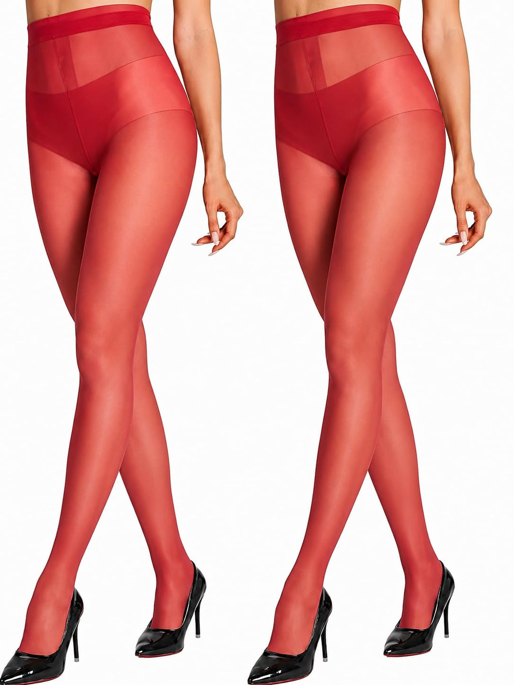 HONENNA Sheer Tights for Women 2 Pairs Ultra Thin Reinforced T Crotch Control Top Pantyhose Stockings