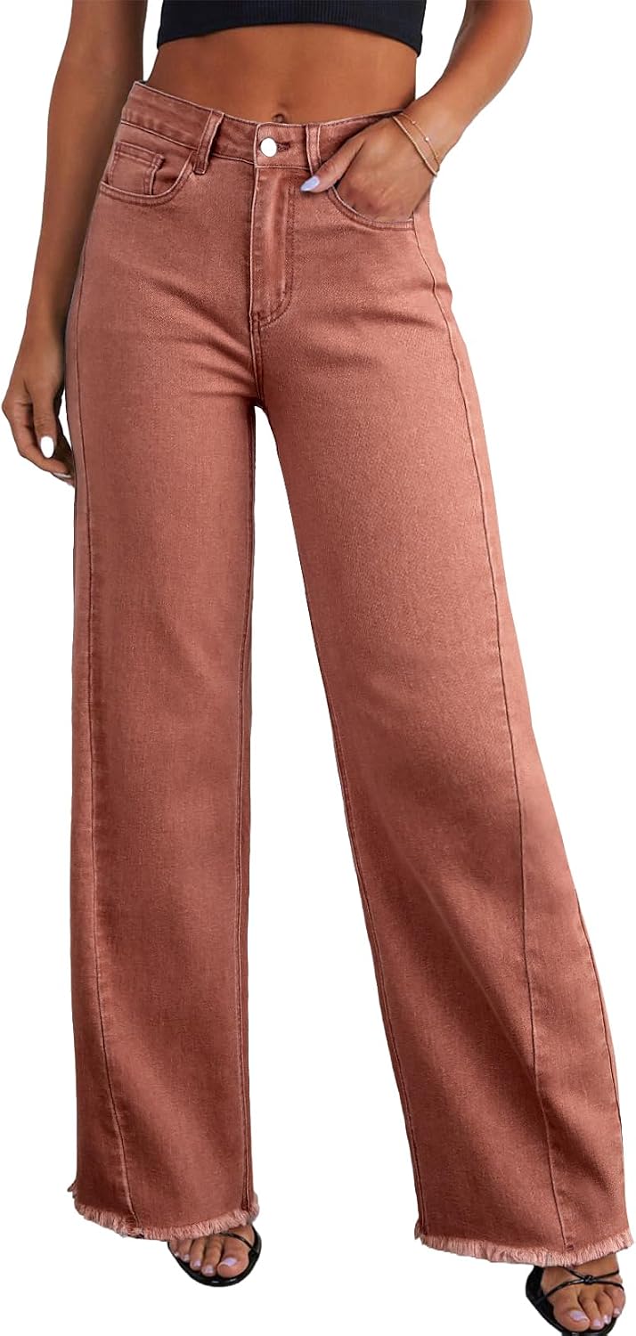 Sidefeel Women's Wide Leg Jeans High Waisted Stretchy Denim Pants