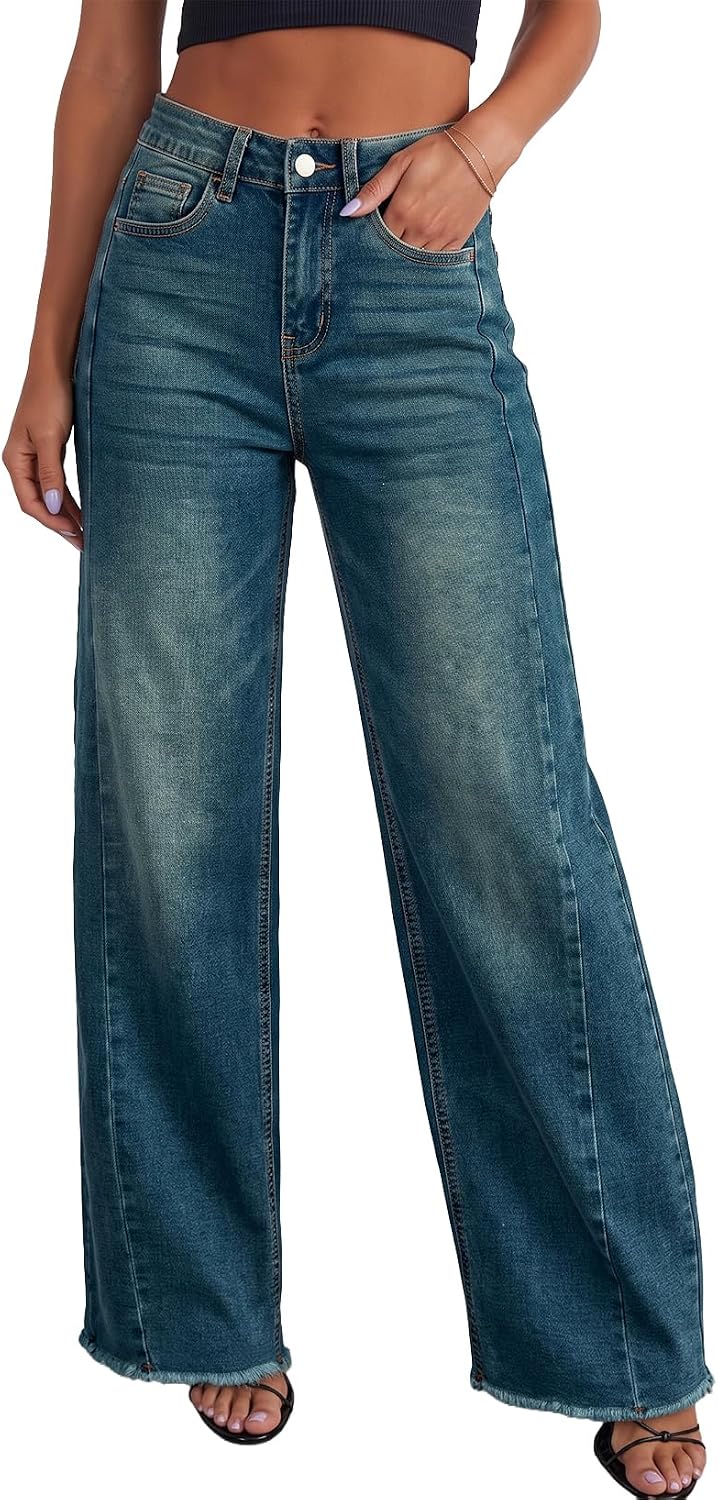 Sidefeel Women's Wide Leg Jeans High Waisted Stretchy Denim Pants