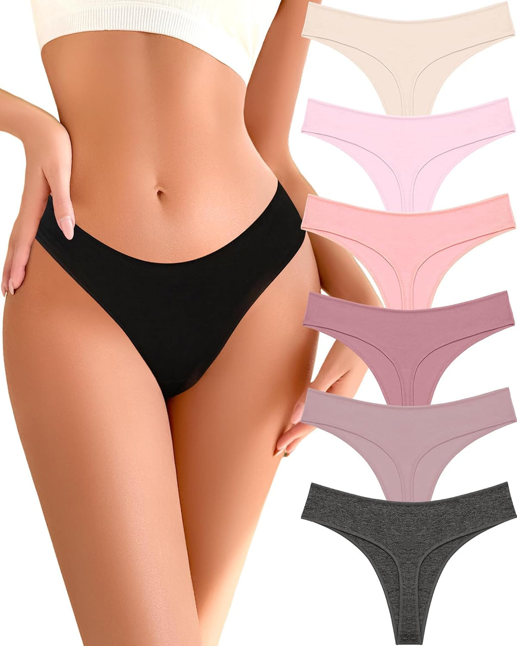 READY TO LOVE Cotton Underwear Women 6 Pack Sexy Breathable Thongs Panties