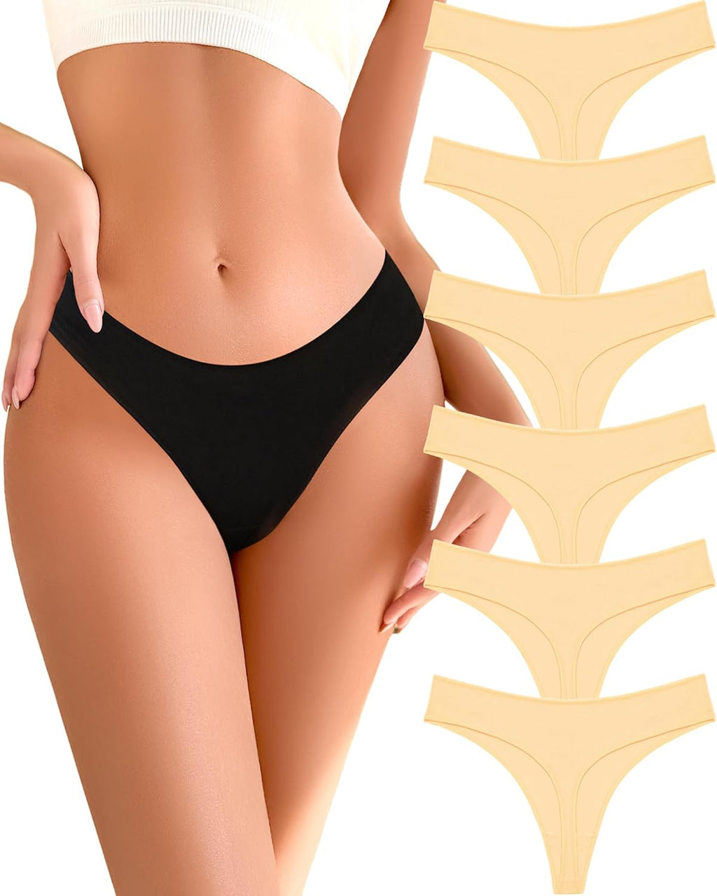 READY TO LOVE Cotton Underwear Women 6 Pack Sexy Breathable Thongs Panties
