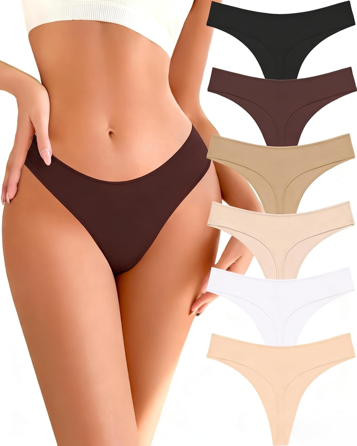READY TO LOVE Cotton Underwear Women 6 Pack Sexy Breathable Thongs Panties