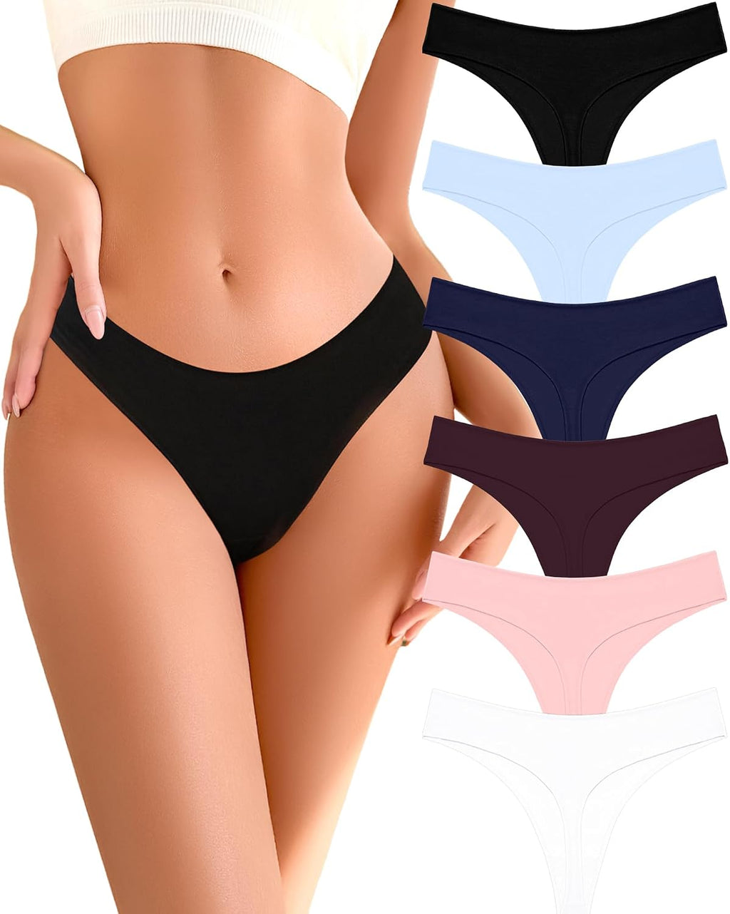 READY TO LOVE Cotton Underwear Women 6 Pack Sexy Breathable Thongs Panties