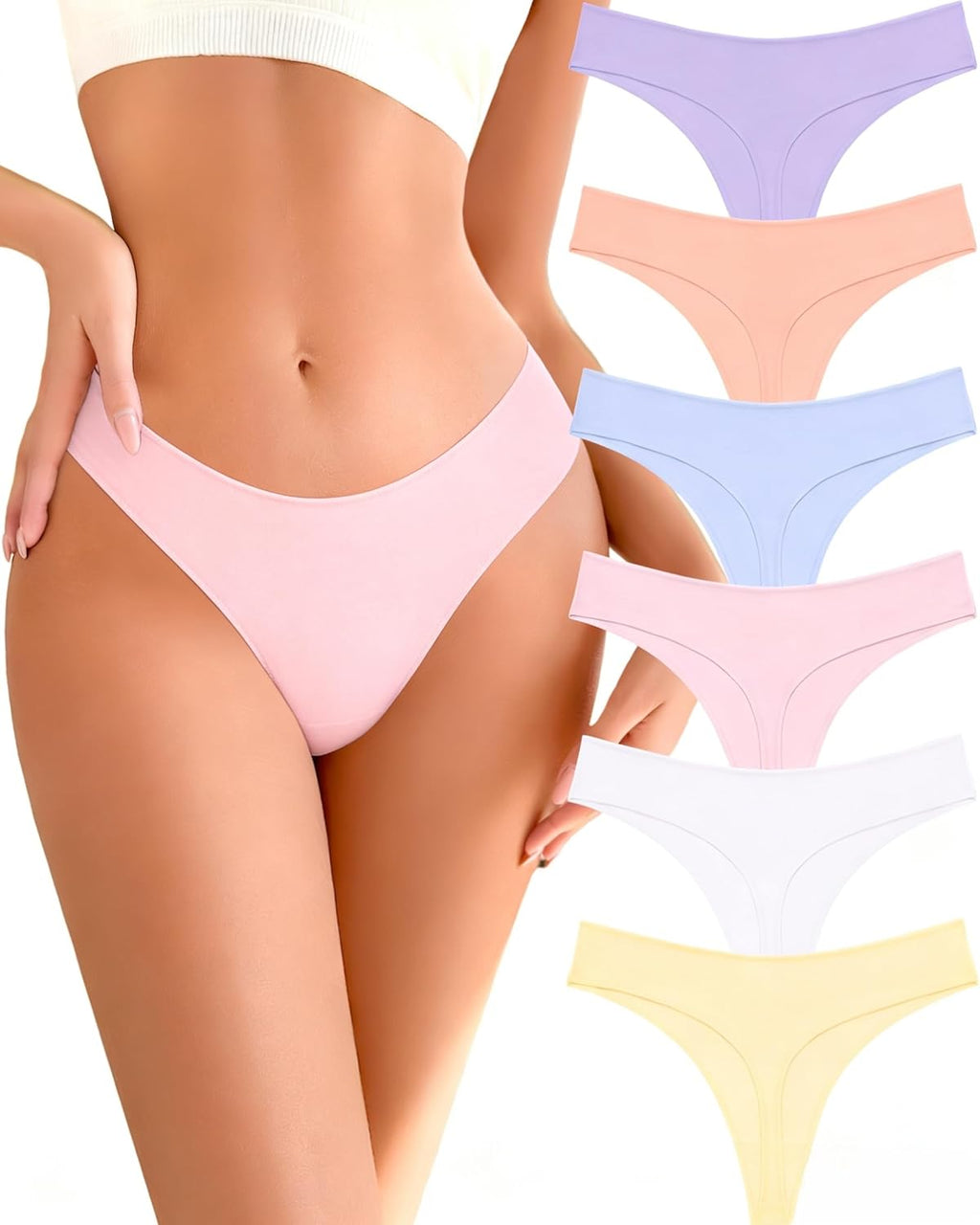 READY TO LOVE Cotton Underwear Women 6 Pack Sexy Breathable Thongs Panties