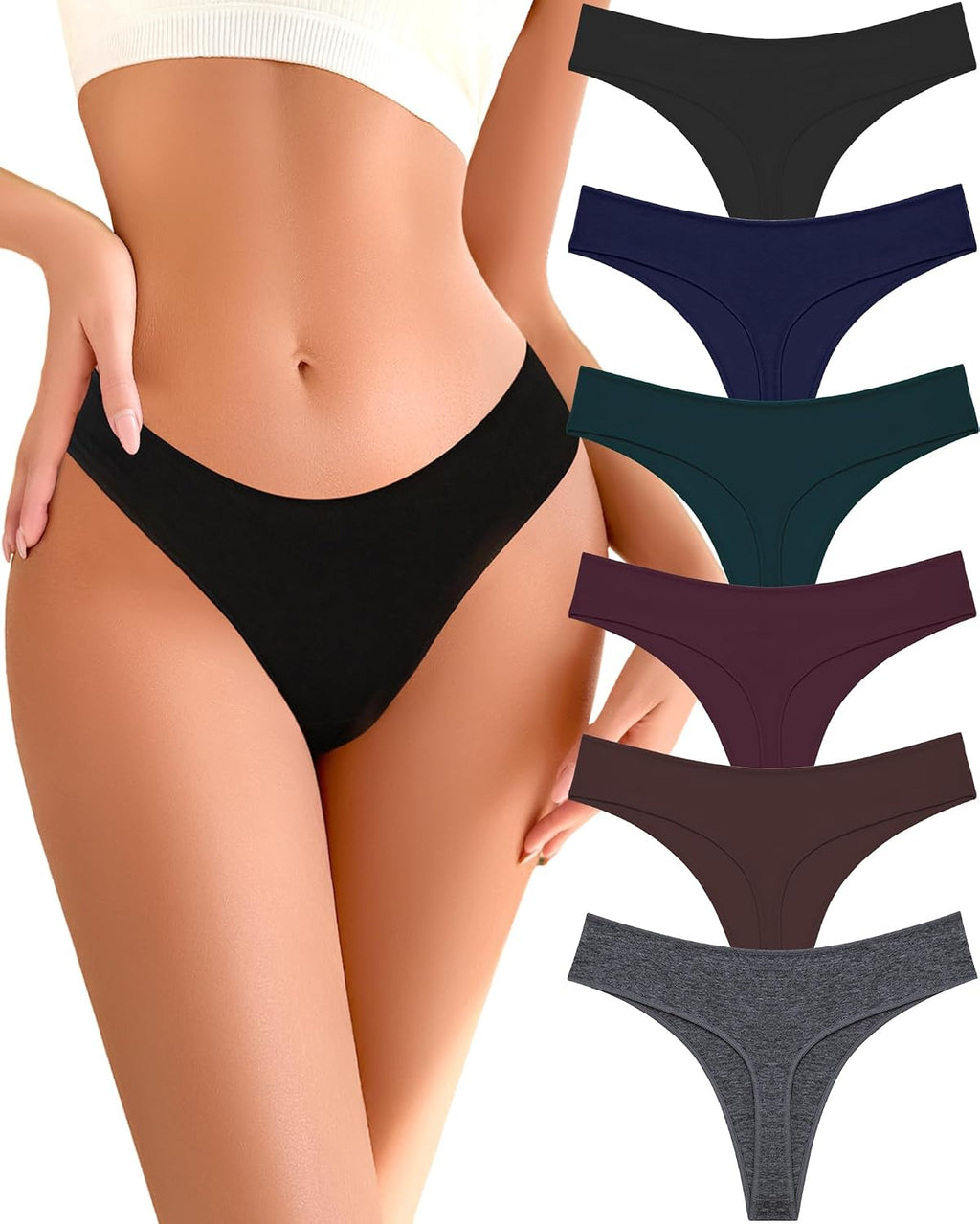 READY TO LOVE Cotton Underwear Women 6 Pack Sexy Breathable Thongs Panties