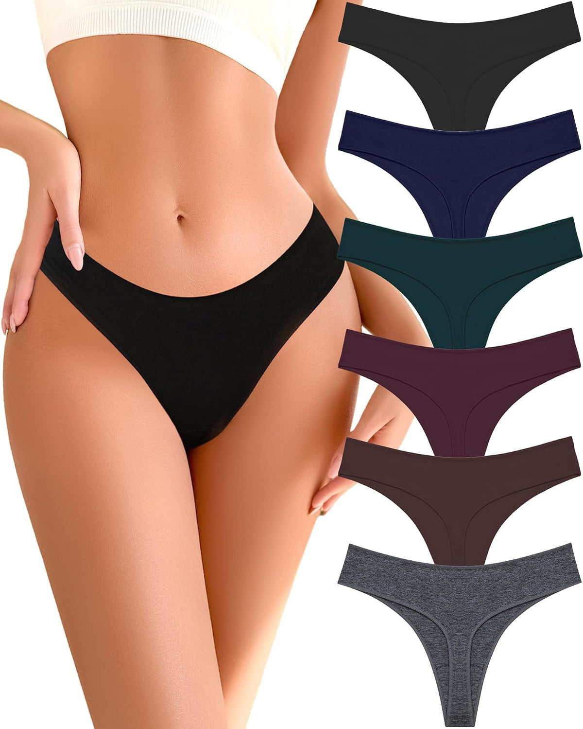 READY TO LOVE Cotton Underwear Women 6 Pack Sexy Breathable Thongs Panties