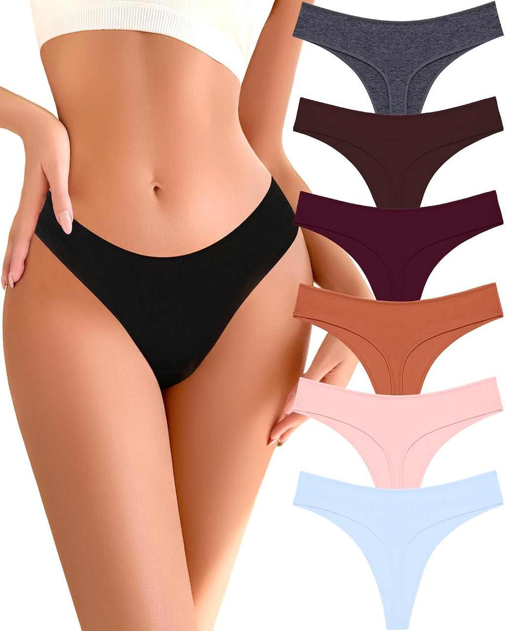 READY TO LOVE Cotton Underwear Women 6 Pack Sexy Breathable Thongs Panties