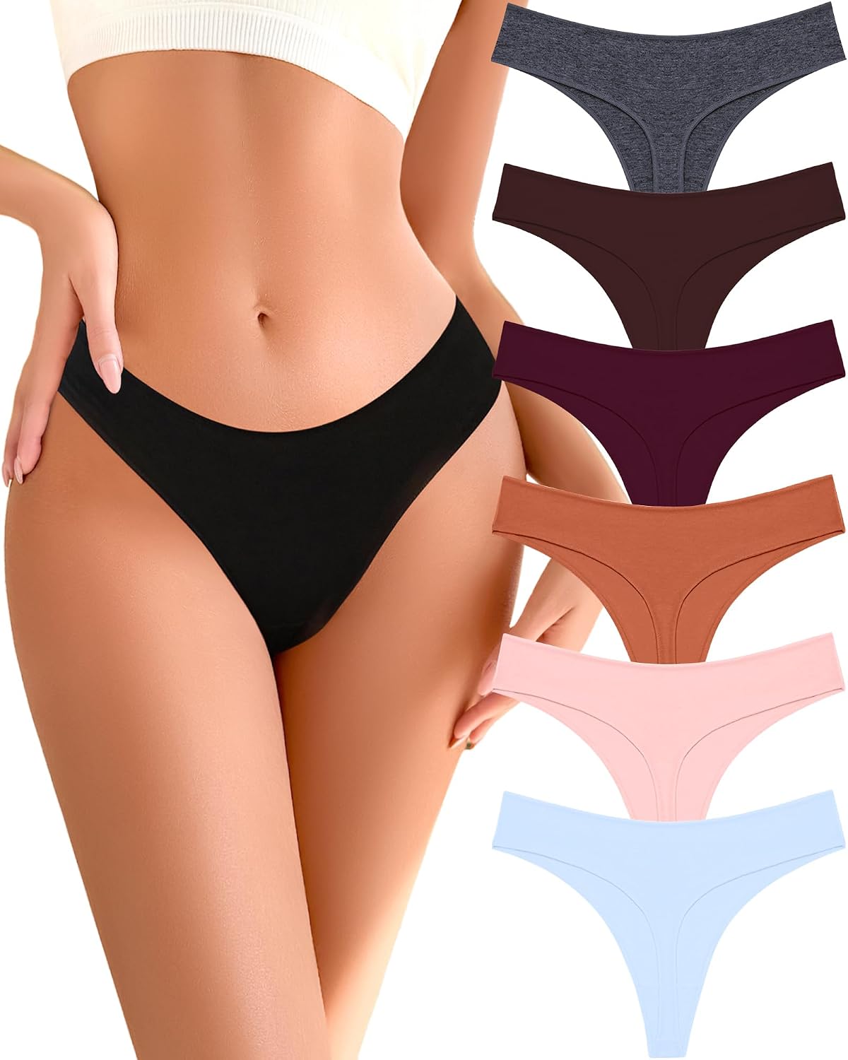 READY TO LOVE Cotton Underwear Women 6 Pack Sexy Breathable Thongs Panties