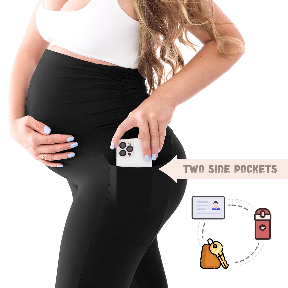 Walifrey Maternity Leggings with Pockets Over the Belly