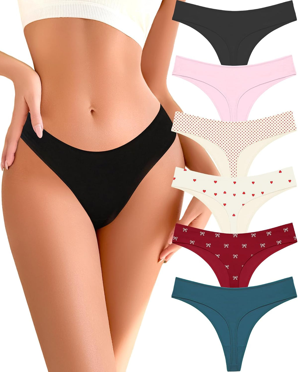 READY TO LOVE Cotton Underwear Women 6 Pack Sexy Breathable Thongs Panties