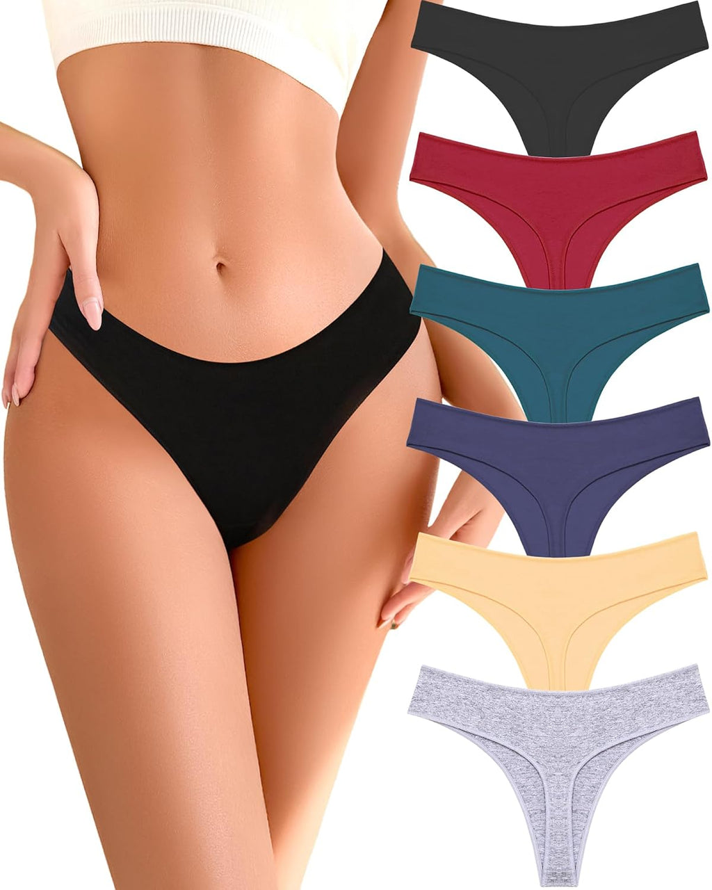 READY TO LOVE Cotton Underwear Women 6 Pack Sexy Breathable Thongs Panties