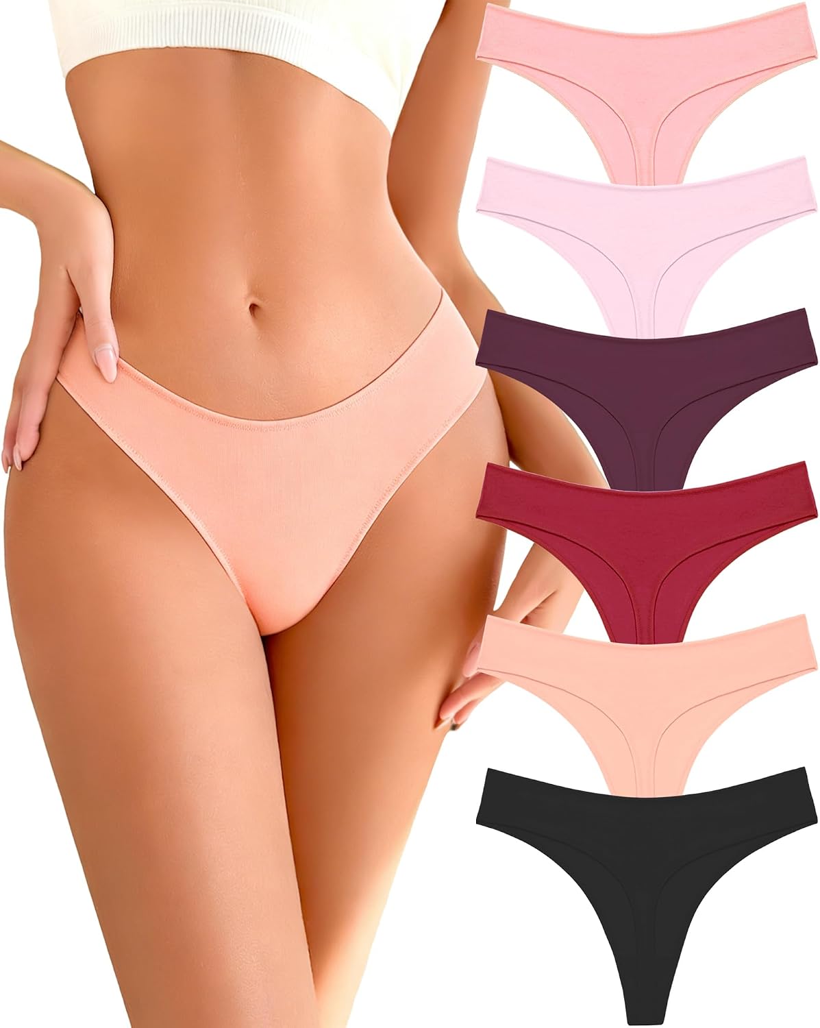READY TO LOVE Cotton Underwear Women 6 Pack Sexy Breathable Thongs Panties