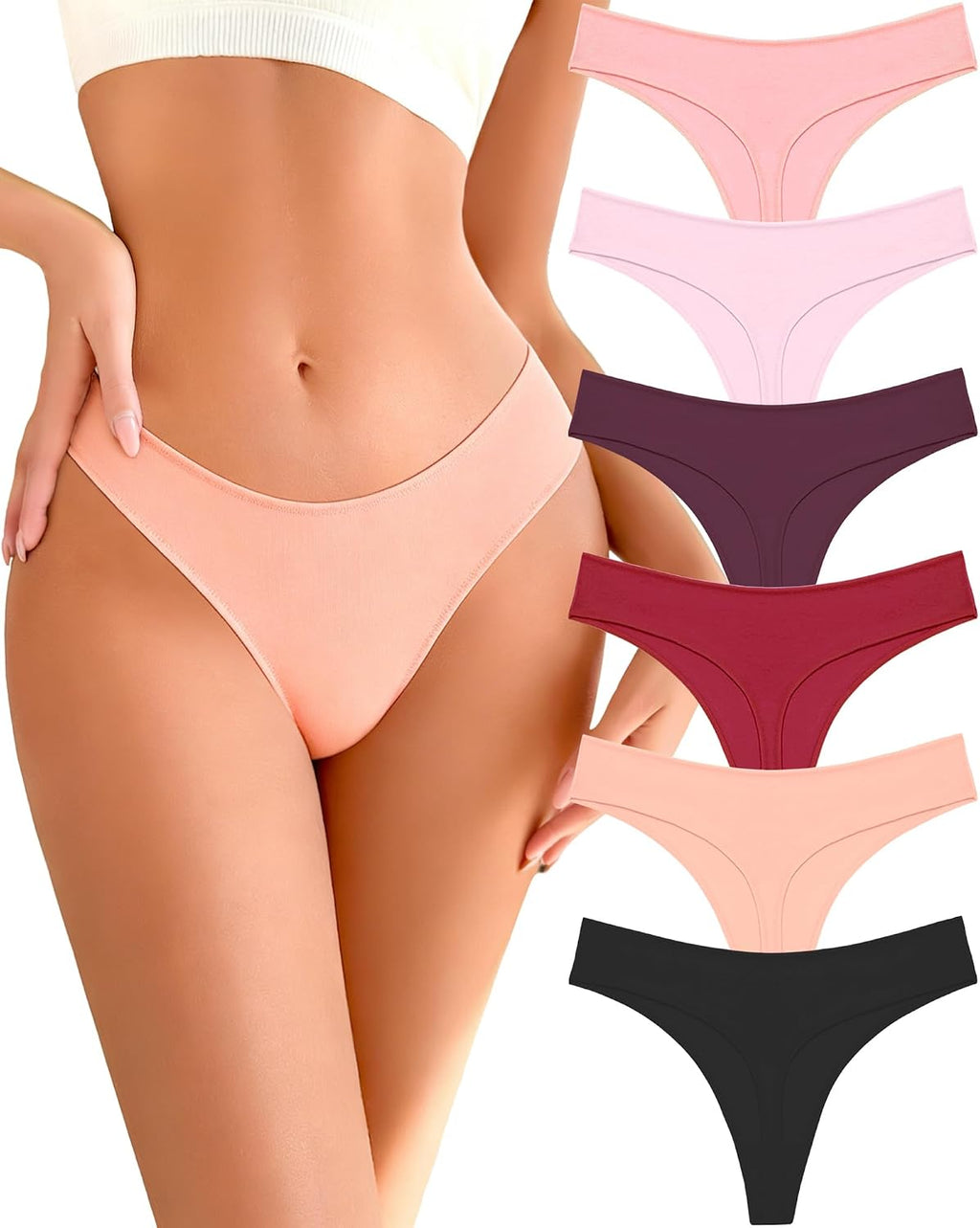 READY TO LOVE Cotton Underwear Women 6 Pack Sexy Breathable Thongs Panties