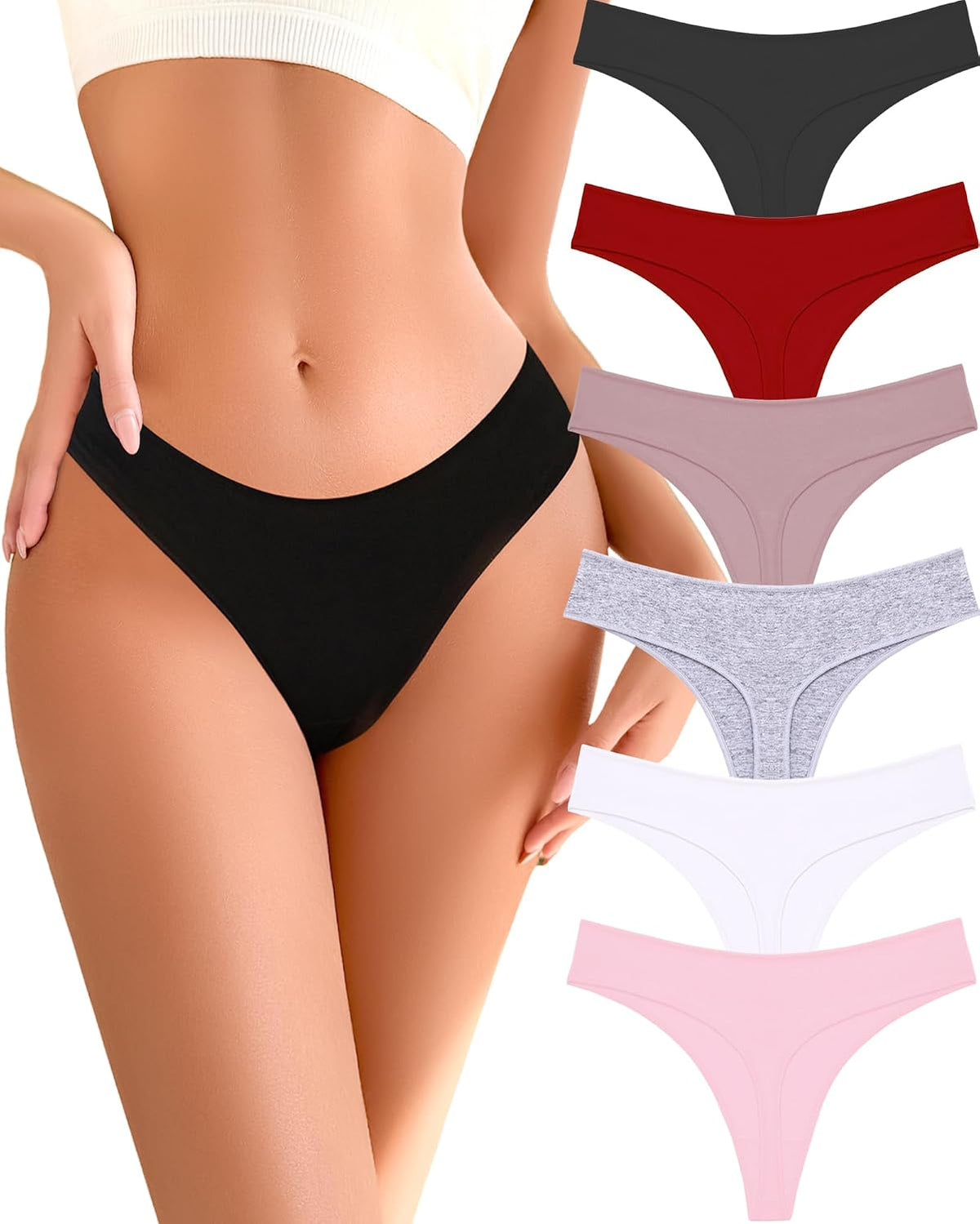 READY TO LOVE Cotton Underwear Women 6 Pack Sexy Breathable Thongs Panties