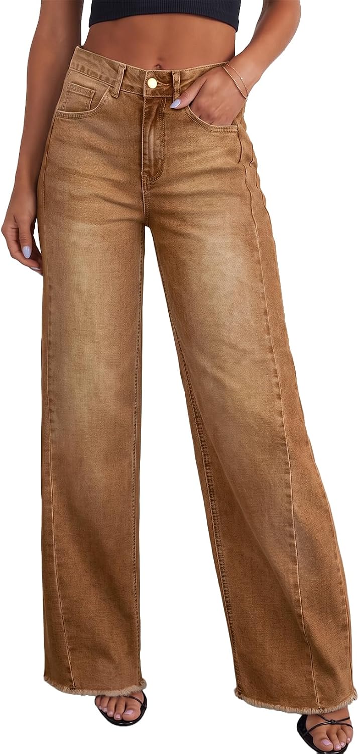 Sidefeel Women's Wide Leg Jeans High Waisted Stretchy Denim Pants