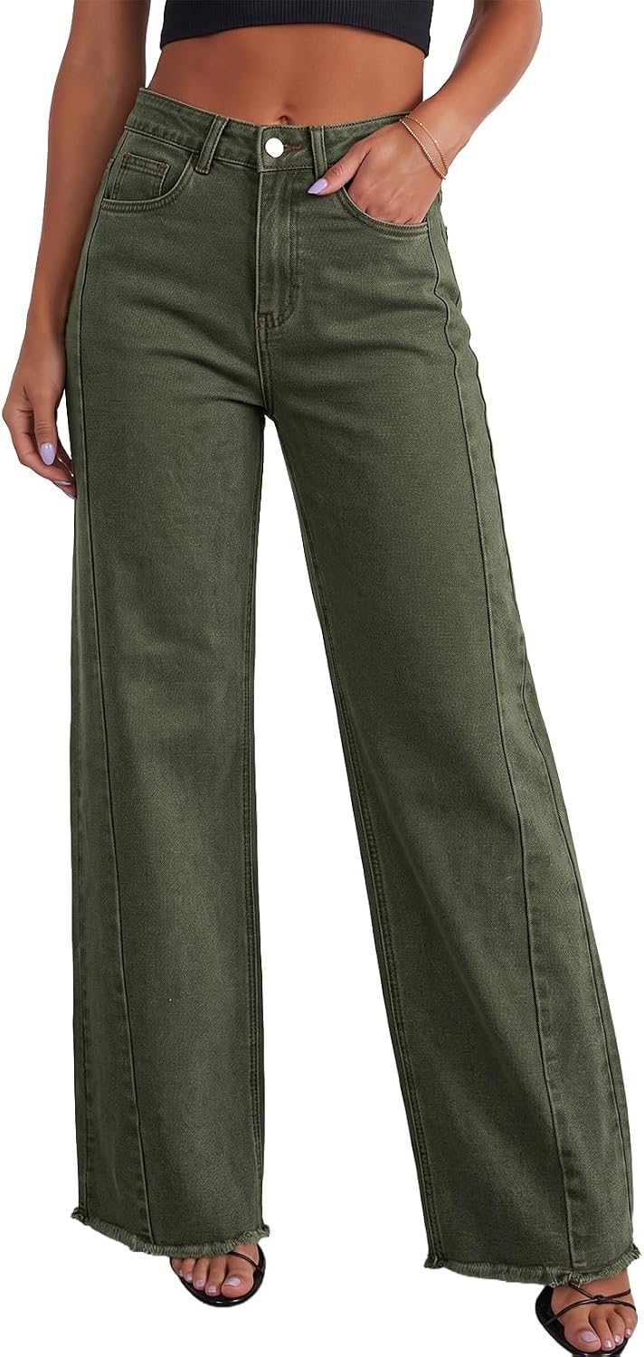 Sidefeel Women's Wide Leg Jeans High Waisted Stretchy Denim Pants