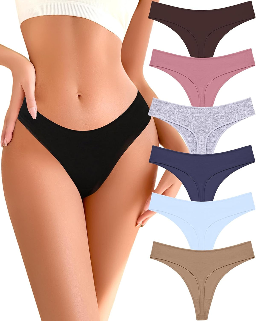 READY TO LOVE Cotton Underwear Women 6 Pack Sexy Breathable Thongs Panties