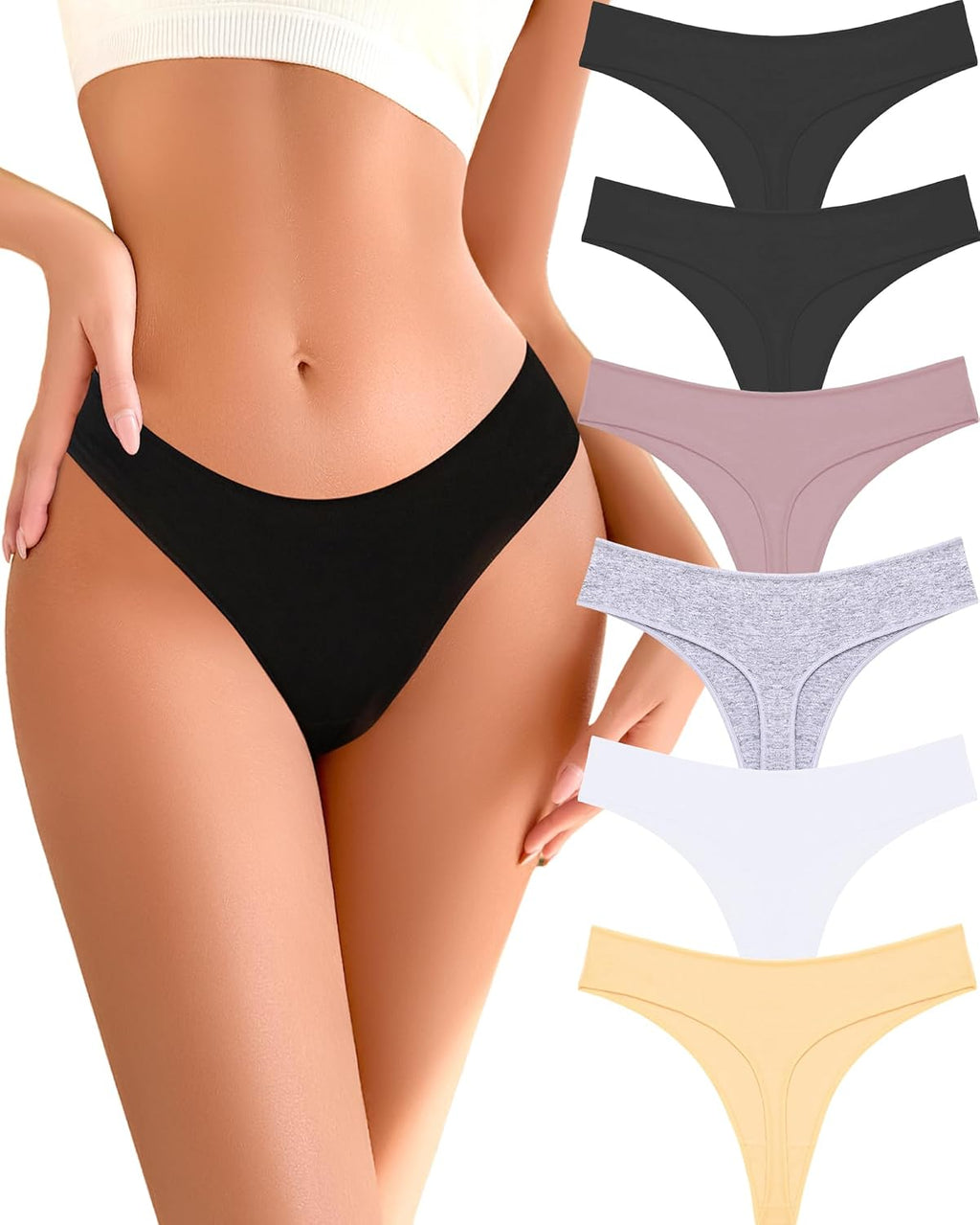 READY TO LOVE Cotton Underwear Women 6 Pack Sexy Breathable Thongs Panties