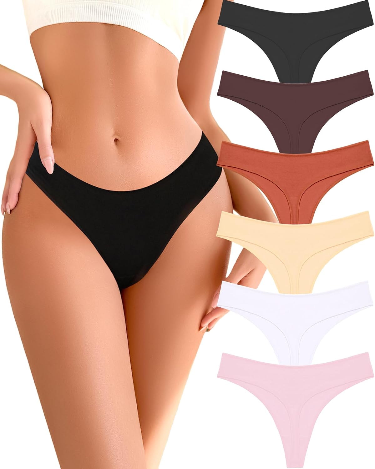 READY TO LOVE Cotton Underwear Women 6 Pack Sexy Breathable Thongs Panties