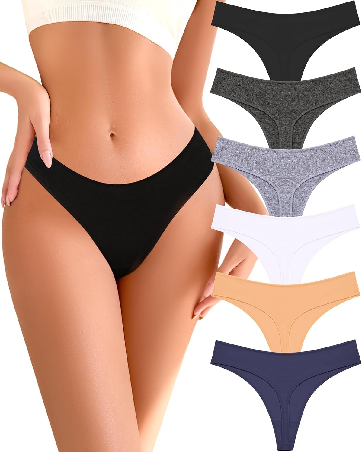 READY TO LOVE Cotton Underwear Women 6 Pack Sexy Breathable Thongs Panties