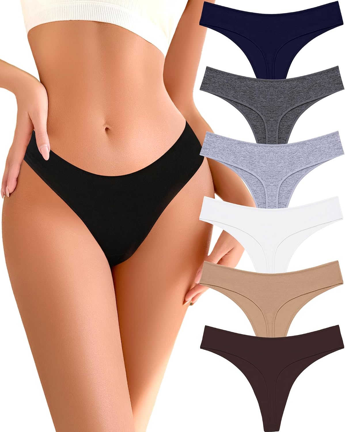 READY TO LOVE Cotton Underwear Women 6 Pack Sexy Breathable Thongs Panties