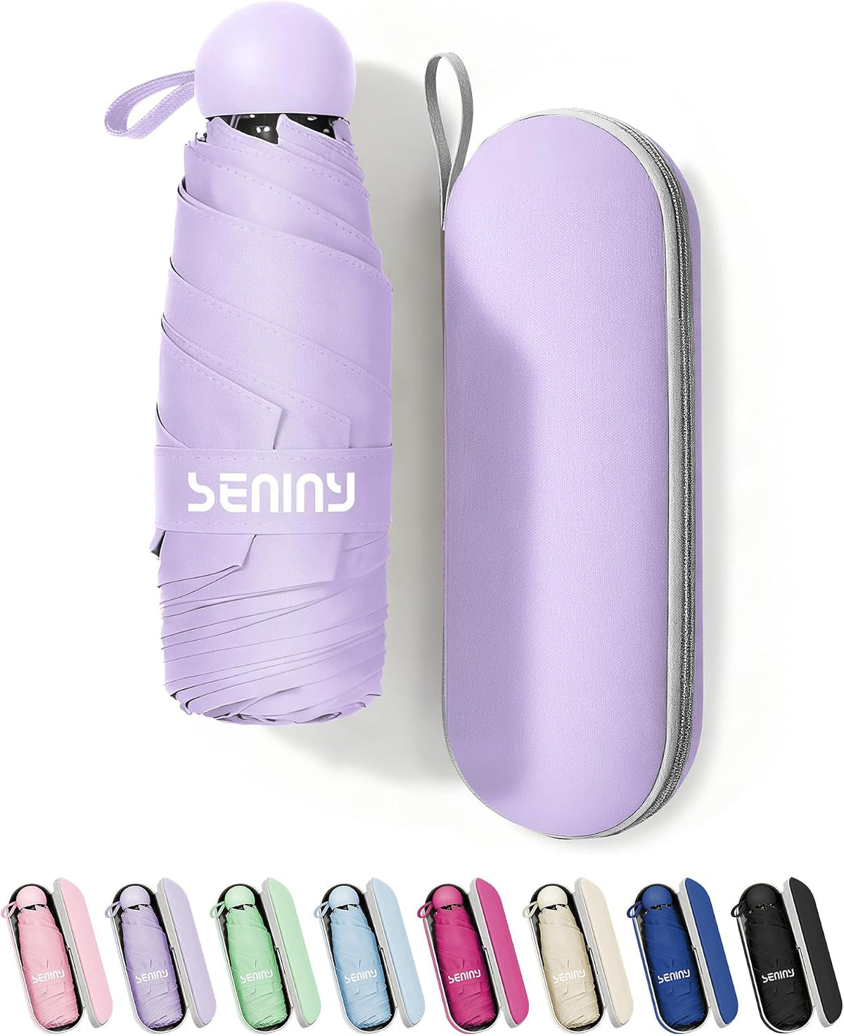 Seniny Mini Travel Umbrella with Case, Compact Pocket Size UV Sun & Rain