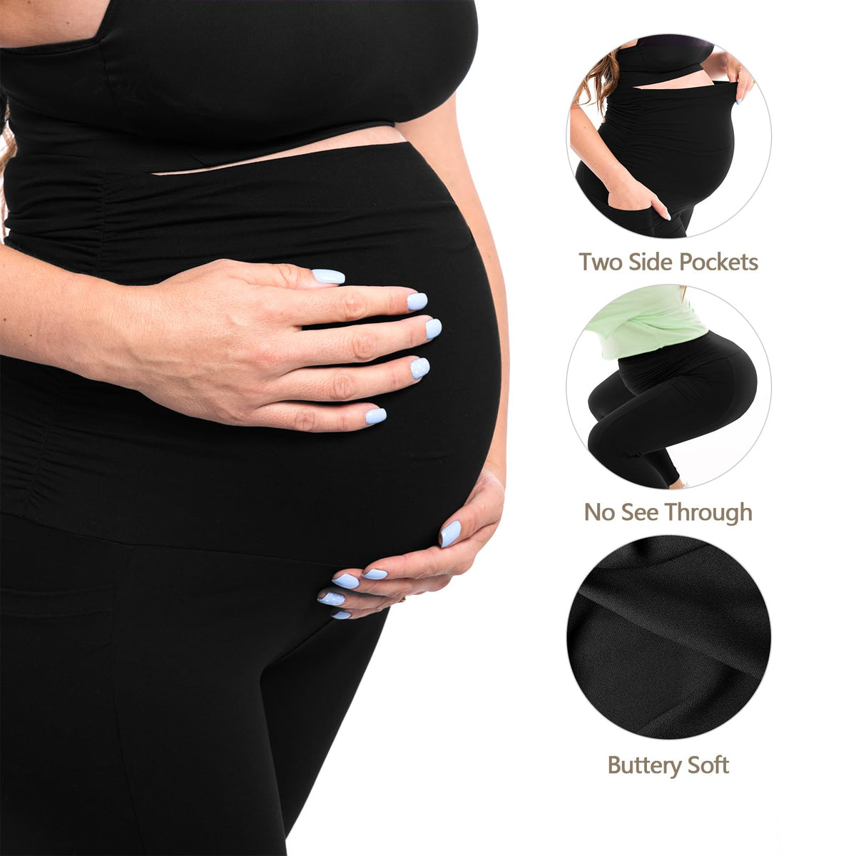 Walifrey Maternity Leggings with Pockets Over the Belly
