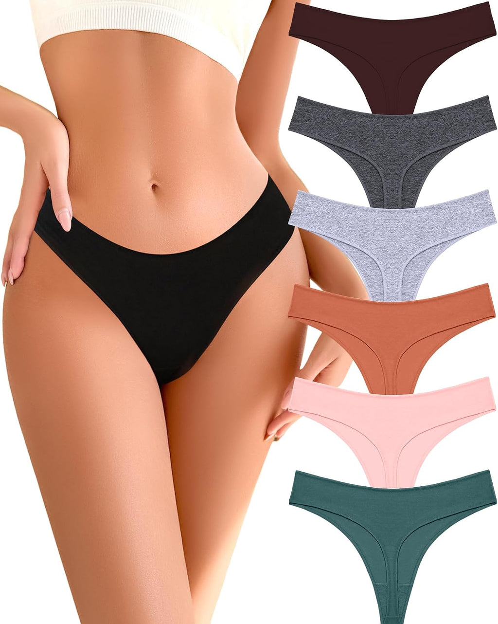 READY TO LOVE Cotton Underwear Women 6 Pack Sexy Breathable Thongs Panties