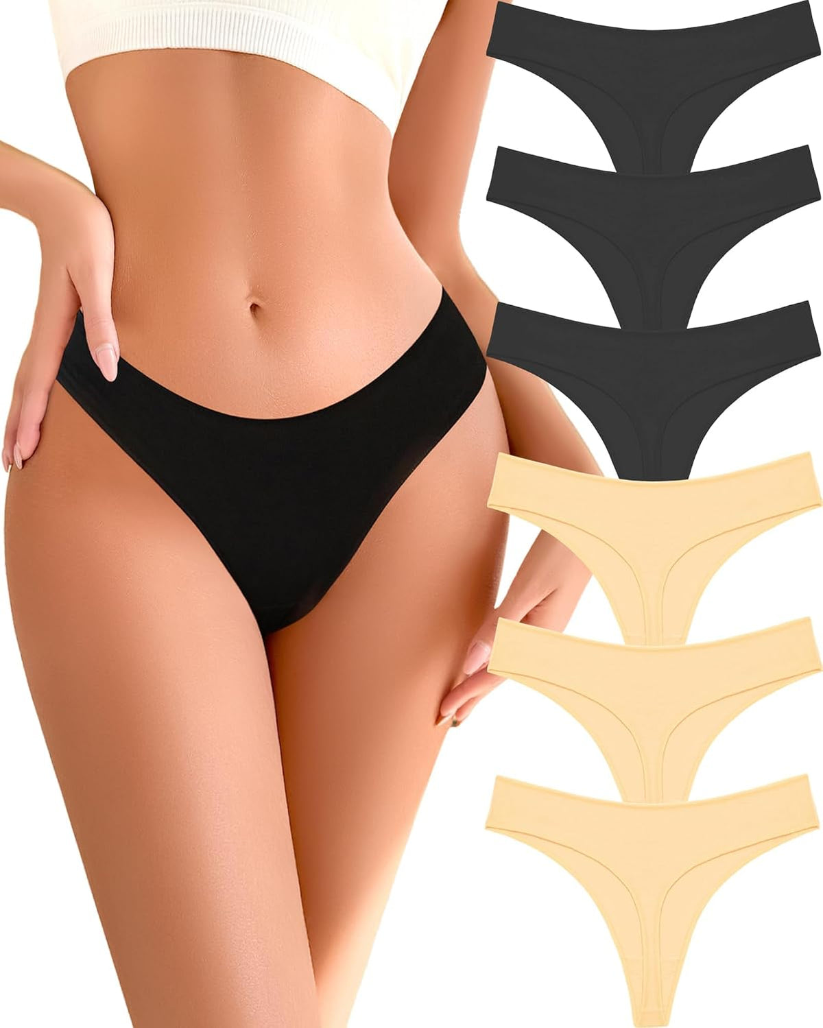 READY TO LOVE Cotton Underwear Women 6 Pack Sexy Breathable Thongs Panties