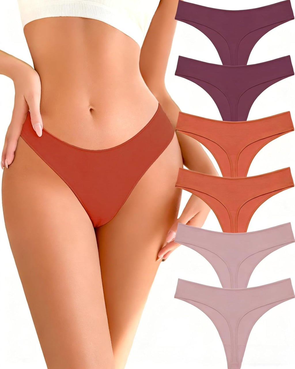READY TO LOVE Cotton Underwear Women 6 Pack Sexy Breathable Thongs Panties