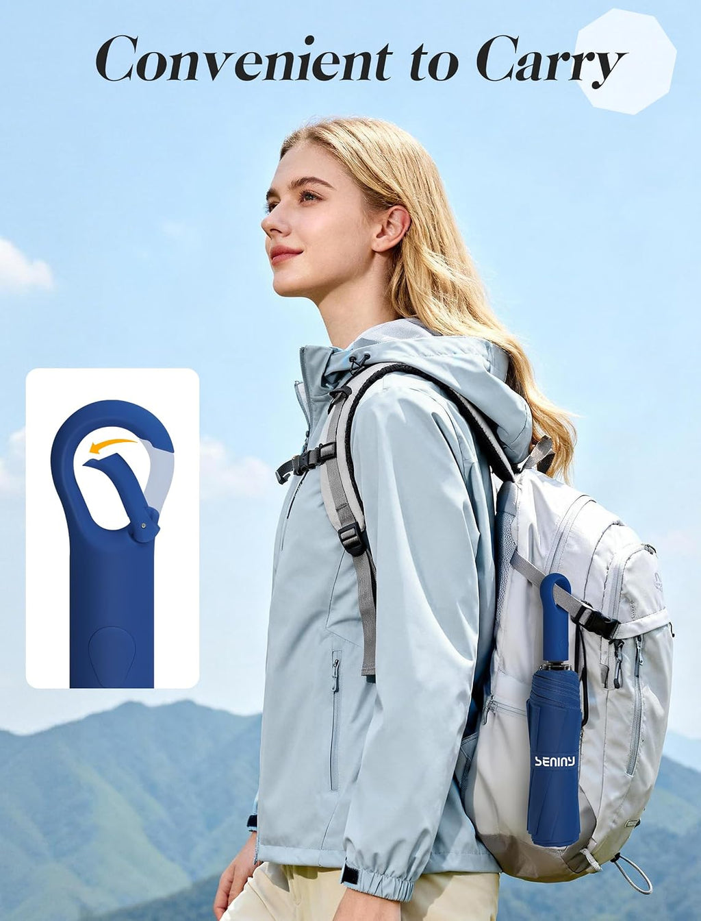 Seniny Mini Travel Umbrella with Case, Compact Pocket Size UV Sun & Rain