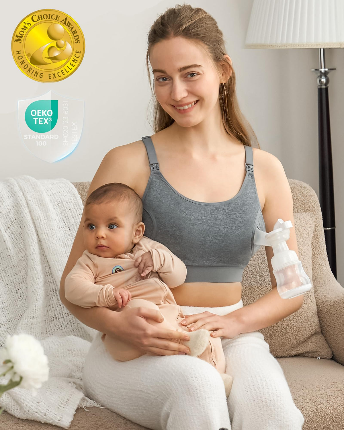 Momcozy Hands Free Pumping & Nursing Bra, Adjustable Cotton Breast Pump Bra