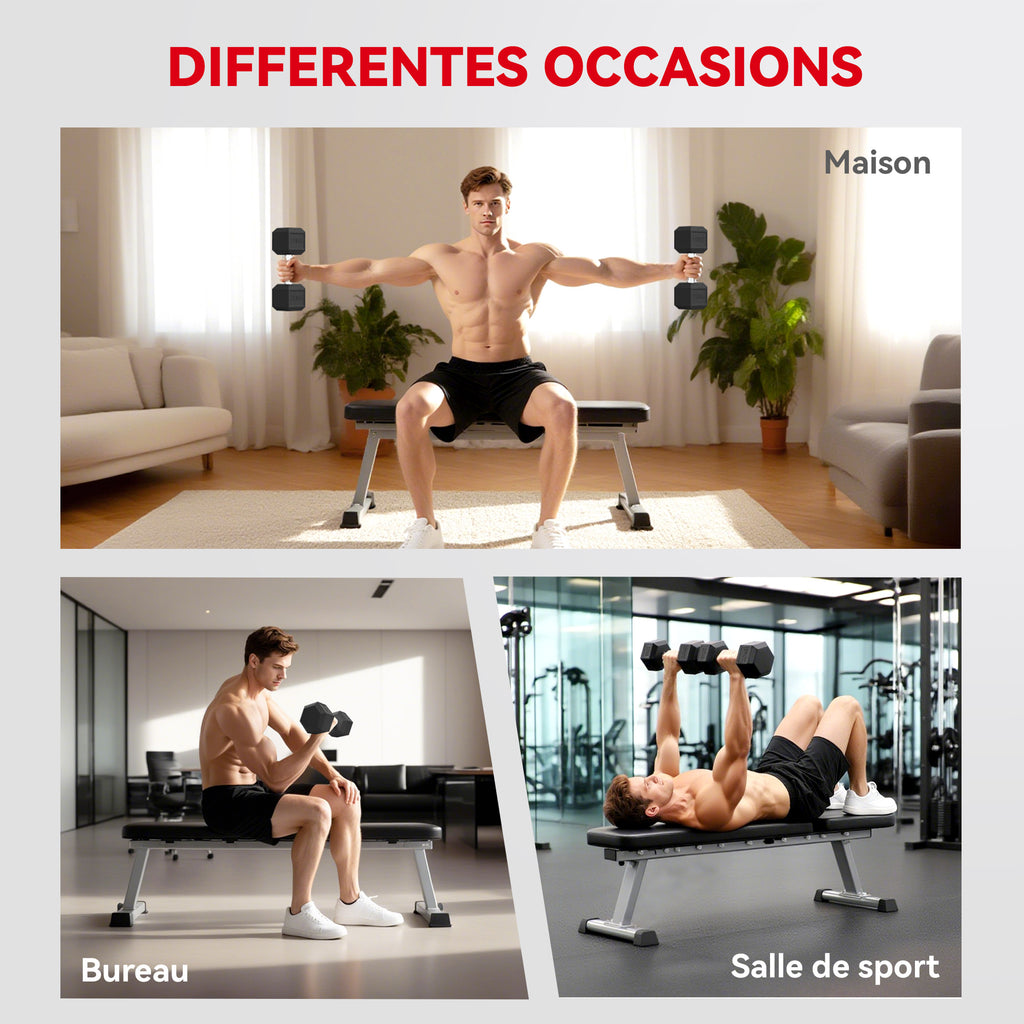 Haltère courte poids 20 Kg - 1 pièce, Haltère hexagonale entraînement musculaire & haltérophilie - métal caoutchouc noir