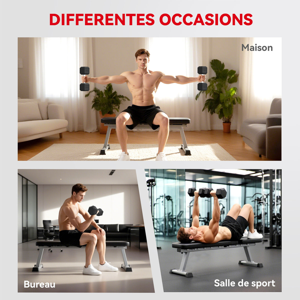 Haltère courte poids 20 Kg - 1 pièce, Haltère hexagonale entraînement musculaire & haltérophilie - métal caoutchouc noir