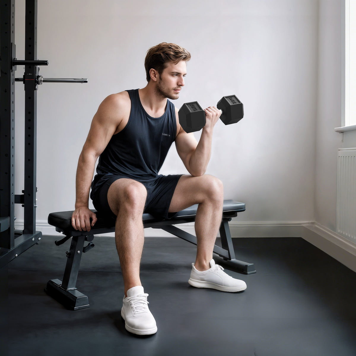 Haltère courte poids 20 Kg - 1 pièce, Haltère hexagonale entraînement musculaire & haltérophilie - métal caoutchouc noir