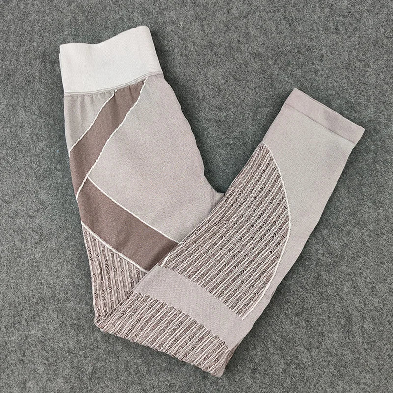 Rooftrellen 20%Spandex Hollow Mesh Leggings Women Seamless Knitted Leggings High Waist Stripe Pants Slim Push Up Fitness Leggins