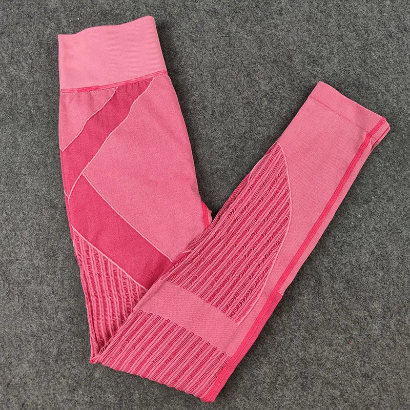 Rooftrellen 20%Spandex Hollow Mesh Leggings Women Seamless Knitted Leggings High Waist Stripe Pants Slim Push Up Fitness Leggins