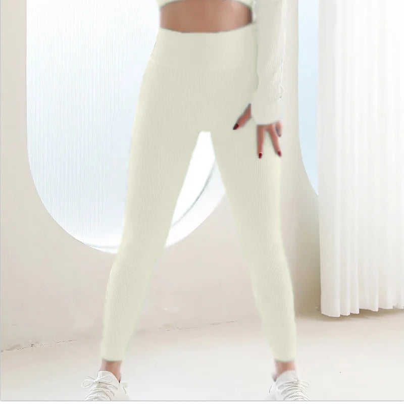 Seamless Ribbed Leggings for Fitness Women Sport Legging Push Up Workout Striped Leggins Ladies High Waist Sexy Gym Legins Woman
