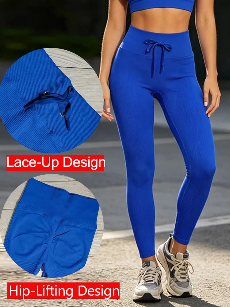 Ribbed Yoga Leggings Sports Tights Woman Seamless Yoga Pants Tummy Control Gym Fitness Legging Push Up Workout Legins Female