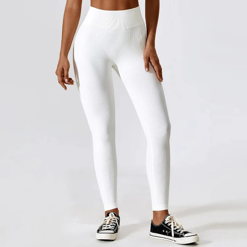 Seamless Ribbed Leggings for Fitness Women Sport Legging Push Up Workout Striped Leggins Ladies High Waist Sexy Gym Legins Woman